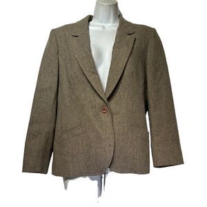 Miss Pendleton Brown Wool Single Button Blazer Jacket Coat